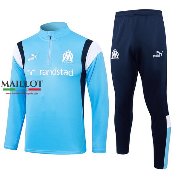 Ensemble survetement de foot Marseille 2023/2024 pas cher bleu clair blanc